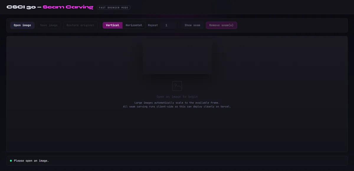Seam carving demonstration interface